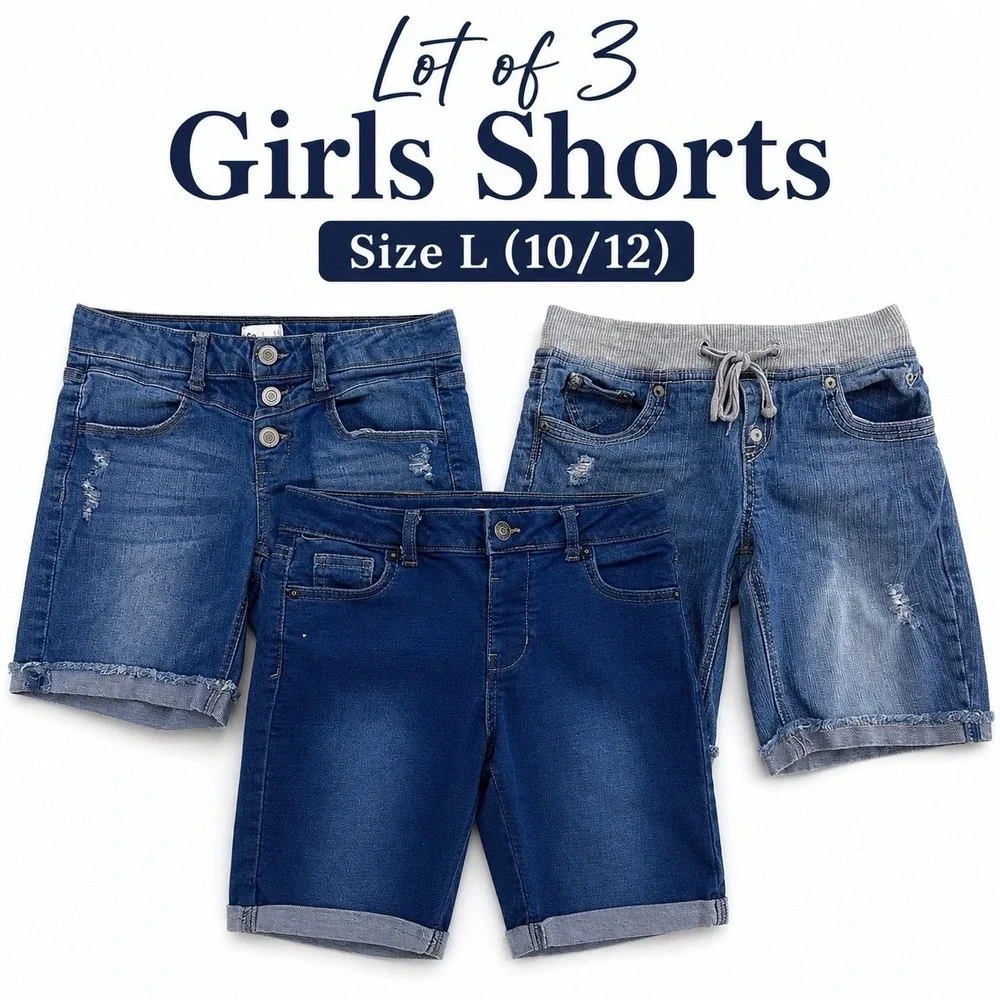 Girls Denim Shorts Lot SO & Justice Blue Casual Distressed Cuffed Stretch Sz 10